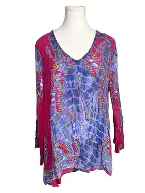Greater Good | Pink & Purple Boho Print Crinkle Tunic Top